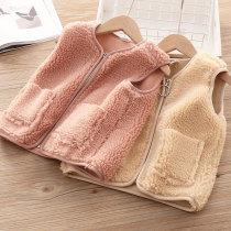 Girls vest foreign gas pellet velvet autumn and winter boys wear lamb cashmere baby plus velvet warm coat
