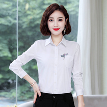 Long sleeve embroidered white shirt women's business coat 2022 spring dress Korean slim bottoming shirt solid color