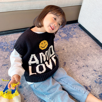 Little red fish baby childrens clothing 2021 new foreign girl knitted waistcoat children Spring Autumn vest baby horse clip