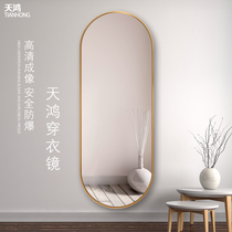 Light luxury full-length mirror Gold framed bedroom fitting mirror Wall-mounted household full-length mirror wall-mounted stereo mirror ins wind