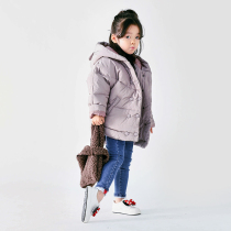 Pear Xiaoxi girl bear down jacket 2 color black pink bear ear down jacket coat E64Y603