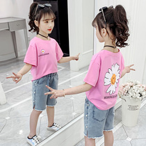 Girls short-sleeved T-shirt 2021 summer new Korean version of the big childrens Western style top tide children loose fashion half-sleeve T-shirt
