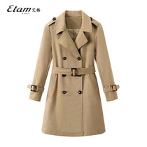Eg Etam 2023 Spring Carche Female Middle - long Clothes with a waist - lean coat