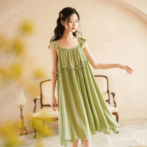 Summer night dress Womens thin princess style thin light home dress Fairy medium long sweet suspender pajama dress