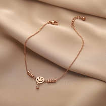 Slender titanium steel rose gold smiley zircon ankle chain female girlfriends foot chain forest simple versatile tide ins