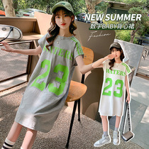 Girls dress 2022 Korean version Summer CUHK Scout girls length Skirt Little Girl Loose Letter Casual T-Shirt Dress