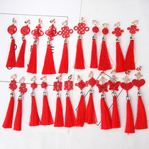 Fresh court Hanfu antique ear clip retro fashion Chinese knot red tassel earrings brand new earless earrings