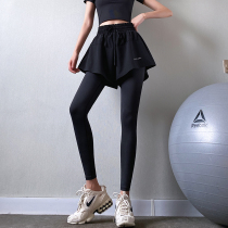 Fitness Girl High Waist Display Slim two pieces Yoga long pants Hip-Skinny Anti-Embarrassment Running Training Sports Skirt Pants