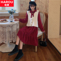 Light Core Suede Long Dress Children Spring Autumn Winter Clothing 2022 New Junior High School Students College Wind JK One-piece Dress Suit