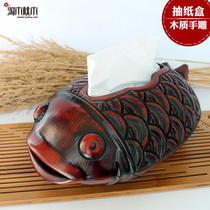 Home decoration ornaments peach wood paper box fish animal creative fashion household Spring Festival retro wooden Chinese living Room