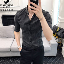 Rich and guitarist Summer 2020 men 70% sleeves shirt Korean version striped short sleeve shirt mid sleeve night shop 50% sleeve inch