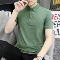 Short sleeve T-shirt mens breathable lapel solid color summer New Polo shirt youth slim fashion large size ice silk top