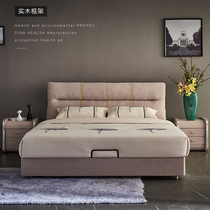  Solid wood fabric bed 1 8 double simple modern master bedroom wedding bed 1 5 meters small apartment detachable and washable high box storage bed