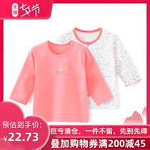 Xiaomi Mi spring and summer baby cotton long-sleeved top Childrens placket T-shirt open shoulder clothes Infant boneless home clothes