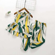 Summer new children Mianlin suit girl artificial cotton vest skirt anti-mosquito pants long pants home clothes two sets thin