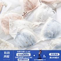 Japanese chiffon stars comfortable without steel ring underwear set cute lace embroidery lace triangle cup bra