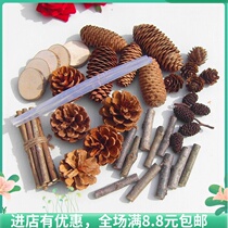 Forest baby set photography retro props Kindergarten handmade pine cones branches dried flowers round wood chips sticks