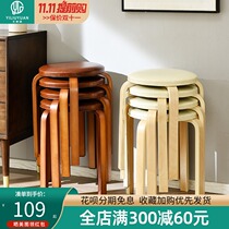 Nordic solid wood dining stool small stool home living room bench low stool round stool wooden stool multi-functional creative soft bag stool