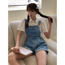 Braces jeans Womens clothing High waist loose wide leg shorts 2021 Summer new curbside A-word pants