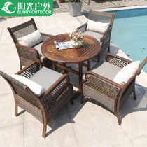 Sunshine outdoor terrace garden courtyard furniture rattan chair five-piece aluminum alloy solid wood rattan table and chair combination