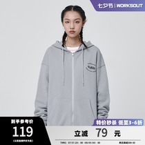 WORKSOUT (WKST) National Tide Cards Base Zipped on Men and women Trend 100 Loose With Cap Sweatshirt Fall