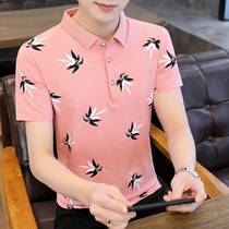 Summer trendy pure cotton shirt collar POLO shirt 2023 new with lead short sleeve T-shirt male turn half sleeve clothes