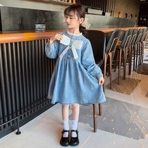 Girls dress for dress spring 2022 new foreign air trendy girl Long sleeve denim dress Childrens spring autumn princess dresses