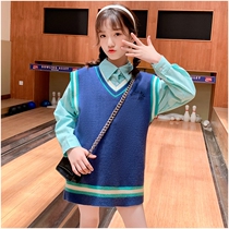Next win girl vest sweater 2021 autumn foreign style shirt set girl Korean fashion two-piece set