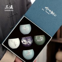 Three times inlaid silver cup Sterling Silver Master Cup Single Cup Ru kiln tea set kung fu tea cup tea cup tea cup tea cup silver cup