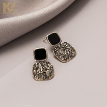 Pure Silver Earrings Woman 2022 New Tide Ear Accessories Black Drilling Temperament Superior Sense Light Luxury Vintage Port Wind Herr Nails