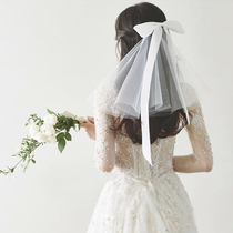 Bow short plain yarn bridal veil license small veil wedding headdress Moren line wedding veil