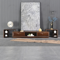 New Chinese style black walnut solid wood TV cabinet retractable simple modern Nordic economical living room combination cabinet