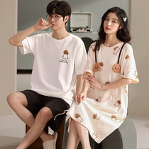 2 Sets Price Summer New Couple Sleepwear Womens Pure Cotton Short Sleeve Sleeping Dress Men Thin to step up for Yard Casual Home Clothing
