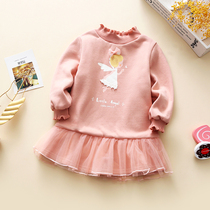 Korean childrens clothing autumn and winter girls cotton Angel Plus velvet padded dress childrens foreign atmosphere warm princess skirt