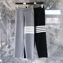 2020 Summer new TB ankle-length pants womens loose straight wool knitted four-way bar wide leg pants tide