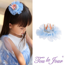 Toullejour children accessories Esa Elsa Princess net yarn Shiny Crown Handmade Hairpin Clip