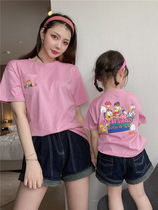 South Korean pro-Chinese dress Garfy cat short sleeve 2021 Summer thin Cartoon Foreign Air Pure Cotton T Shirt Mesh Red Mother Women Dress