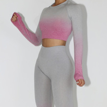 Fitness Suit Gradient Women Sports Two Sets Reveal Navel Short length sleeves Running Slim Speed Dry Yoga Beginner Suits