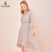 ELAND clothes love spring and autumn retro irregular color plaid sweet temperament waist slim dress female