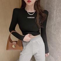 Vintage harbors chic slim top female autumn winter 2020 new slim round neck long sleeve T-shirt short base shirt