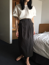  Cash LL2 Korea Dongdaemun designer pocket pleated high waist pencil skirt skirt long skirt