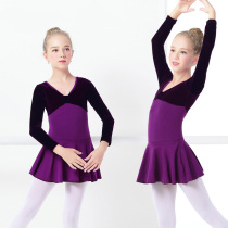 Children Dance Costumes Purple Autumn Winter Long Sleeves Silk Suede Kungfu Ballet China Dance Girl Test Class Dancing Costumes