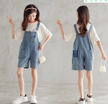 Childrens Wear 2022 Summer New Medium and Big Girls Strap Shorts Kids Suspender Pants Girls Fashion Denim Shorts