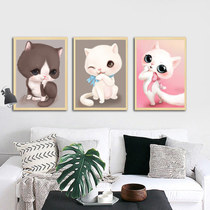2021 cross embroidered new kitty triptych living-room bedroom simple embroidered cotton thread full embroidered stitch yourself embroidered