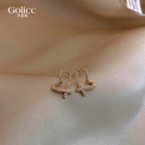 A new tide earrings with a peach heart 925 silver needle unique fine ear ornament in 2022