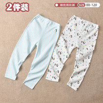 Baby Pure Cotton Autumn Pants Kiddie Spring Autumn Beat Bottom Pants Thread Elastic Thin inner wearing pants warm for 80-120 yards