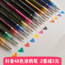 Douyin 48 color children student cartoon pearlescent Flash gel pen fluorescent glitter Venus bright crystal coloring pen