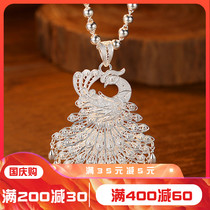 Peacock silver S990 pendant Handmade filigree vintage womens ethnic sweater chain silk silver necklace accessories