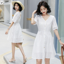 2020 Summer Dress New Lace Dress Dress Lady Ladies Dress Hollowed-out Hook Floral Skirt Collection Waist Display Slim High Gear White Dresses