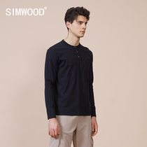  Simwood Jane Wood mens clothing(fit version)Round neck single-breasted cotton bottoming shirt Mens long-sleeved T-shirt